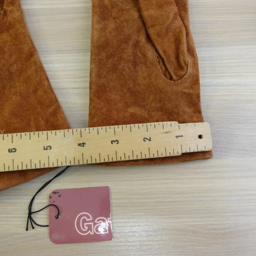 Suede Winter Gloves Women Medium Tan Brown GATES Genuine Leather Pigskin Classic